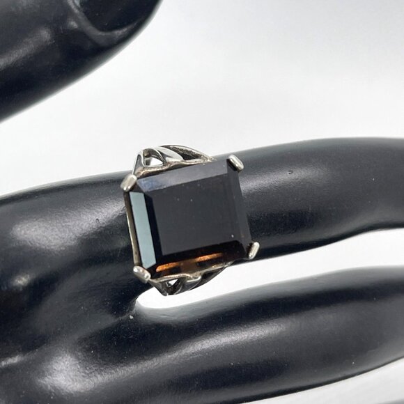 Vintage Smoky Quartz Cocktail Ring 925 Sterling Silver Emerald Cut Size 6.75 - Picture 12 of 12
